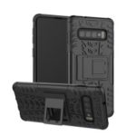 2-in-1 Tyre Pattern PC + TPU Hybrid Mobile Phone Case with Kickstand for Samsung Galaxy S10 Plus – All Black