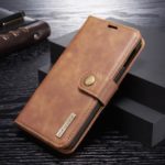 DG.MING Detachable 2-in-1 Split Leather Wallet Phone Shell + PC Back Case for Samsung Galaxy S10 Lite – Brown