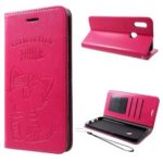 For Huawei Honor 10 Lite Imprint Cat and Fish Bone Wallet Stand Leather Cover – Rose