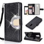 For Huawei Mate 20 Lite Glitter Powder Leather Case [Rhinestone Decor] [with Mirror] – Black