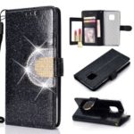 For Huawei Mate 20 Pro Glitter Powder Leather Case [Rhinestone Decor] [with Mirror] – Black