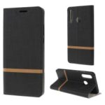Cross Texture Contrast Color Stand Leather Mobile Cover for Huawei P30 Lite – Black