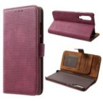 Mesh Pattern Retro Leather Wallet Stand Shell for Huawei P30 – Red