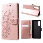 Imprinted Plum Blossom PU Leather Case with Stand Wallet for Huawei P30 – Rose Gold