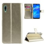 Crazy Horse Wallet Leather Phone Case with Strap for Huawei Enjoy 9 / Y7 Pro (2019) – Gold