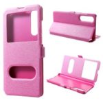 Silk Texture Dual View Window Leather Flip Casing for Motorola P30 – Rose