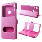 Silk Texture Dual View Window Leather Flip Case for Huawei Honor 8A – Rose