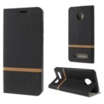 Cross Texture Contrast Color Leather Stand Case for Motorola Moto Z4 Play – Black