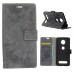 Vintage Style Wallet PU Leather Stand Protective Case for Motorola Moto Z4 Play – Grey
