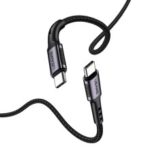 USAMS US-SJ290 U25 Nylon Braided Type-C to Type-C 3A Fast Charging Cable for Samsung Huawei HTC – Black