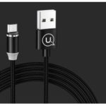 USAMS 1m US-SJ293 Magnetic Micro USB Woven Charging Cord for Samsung Sony Huawei – Black