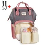 Large Capacity Maternity Bag Nappy Diaper Bag Multi-functional Mummy Backpack – Pink / Grey