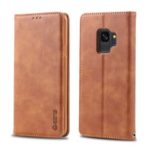 AZNS Retro Style PU Leather Mobile Case for Samsung Galaxy S9 G960 – Brown