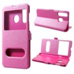 Dual Window Silk Texture PU Leather Flip Case for Samsung Galaxy A8s – Rose