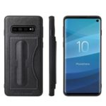 Crazy Horse Texture Kickstand Leather Coated TPU Phone Shell with Card Holder for Samsung Galaxy S10 – Black