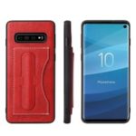 Crazy Horse Texture Kickstand Leather Coated TPU Phone Case with Card Holder for Samsung Galaxy S10 Plus – Red