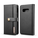 DG.MING Detachable 2-in-1 Split Leather Wallet Shell + PC Back Case for Samsung Galaxy S10e – Black