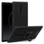IMAK Ring Holder Kickstand Matte Hard PC Phone Case + Screen Protector for Sony Xperia XZ4 – Black