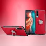 Carbon Fiber Texture TPU PC Hybrid Phone Cover Case with Magnetic Ring Holder for Huawei P30 – Red
