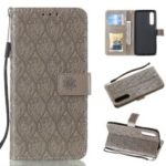 For Huawei P30 Imprint Leaf Pattern PU Leather Protective Shell [Wallet Stand] – Grey