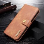 DG.MING Detachable 2-in-1 Split Leather Wallet Shell + PC Back Case for Huawei P30 Lite – Brown