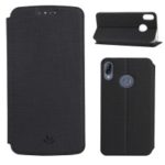 VILI DMX Cross Texture Card Holder Leather Stand Cover for Asus Zenfone Max (M2) ZB633KL – Black