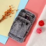 For Samsung Galaxy S9 Plus SM-G965 Soft Faux Fur Coated Rhinestone TPU Case with [Wrist Strap] – Grey