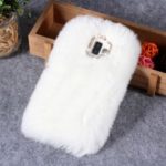 Rhinestone Soft Fur Coated TPU Cell Phone Cover for Samsung Galaxy J6+ – White