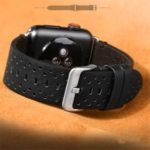 PU Leather Multi Holes Watch Band for Apple Watch Series 4 44mm, Series 3 / 2 / 1 42mm – Black