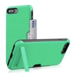 Brushed Plastic + TPU Kickstand Card Holder Mobile Case for iPhone 8 Plus / 7 Plus – Green