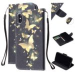 Pattern Printing Wallet Stand Leather Mobile Case for iPhone XS Max 6.5 inch with Strap – Gold Butterfly