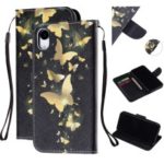 Pattern Printing Wallet Stand Leather Phone Casing for iPhone XR 6.1 inch with Strap – Gold Butterfly