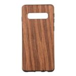 Wood Grain Leather Coated TPU Mobile Casing for Samsung Galaxy S10e – Dark Brown