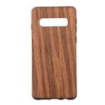 Wood Grain Leather Coated TPU Phone Case for Samsung Galaxy S10 Plus – Dark Brown