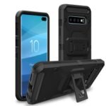 Kickstand PC+TPU Hybrid Shell Case for Samsung Galaxy S10 Plus Carbon Fiber Texture Belt Clip Holster Cover