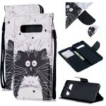 For Samsung Galaxy S10 Pattern Printing Wallet Stand Case with Strap – Black and White Cat