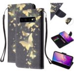 Pattern Printing Leather Wallet Case for Samsung Galaxy S10 Plus – Gold Butterfly