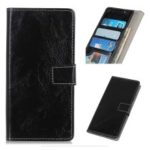 Crazy Horse PU Leather Wallet Phone Case for Samsung Galaxy A50 – Black