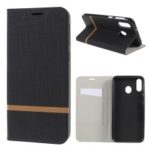 Cross Pattern Leather Stand Case with Card Slot for Samsung Galaxy M20 – Black