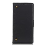 Vintage Style Leather Wallet Case with Copper Button for Samsung Galaxy A50 – Black