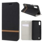 Contrast Color Cross Texture Leather Cover with Card Slot for Samsung Galaxy M10 – Black