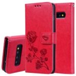 Imprinted Rose Flower Pattern Leather Wallet Cover for Samsung Galaxy S10 Plus – Red