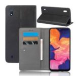 Crazy Horse Wallet Leather Cover with Suction Cup for Samsung Galaxy A10 – Black