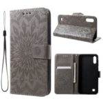For Samsung Galaxy M10/A10 Imprint Sunflower PU Leather Mobile Phone Case with Wallet Stand – Grey