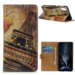 Pattern Printing Wallet Stand Leather Shell for Samsung Galaxy M10 – Eiffel Tower and Maple Leaves