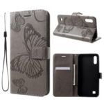 Imprint Butterfly Leather Wallet Mobile Case for Samsung Galaxy M10/A10 – Grey