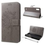 For Samsung Galaxy M10/A10 [Imprint Cat and Tree] Wallet Leather Cover with Strap – Grey