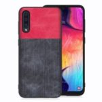 Jeans Cloth Texture PU Leather TPU Cover Case for Samsung Galaxy A50 – Red/Dark Blue