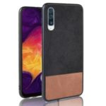 Bi-color Splicing PU Leather Coated PC + TPU Hybrid Case for Samsung Galaxy A50 – Black