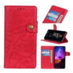 S-shape Crazy Horse Texture Leather Wallet Case for Samsung Galaxy A50 – Red